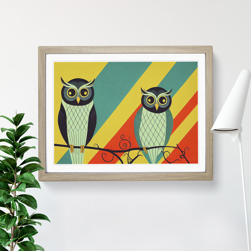 Owl Deco Abstract - Single Picture Frame Print, 34cm H x 46cm W x 2cm D, Oak