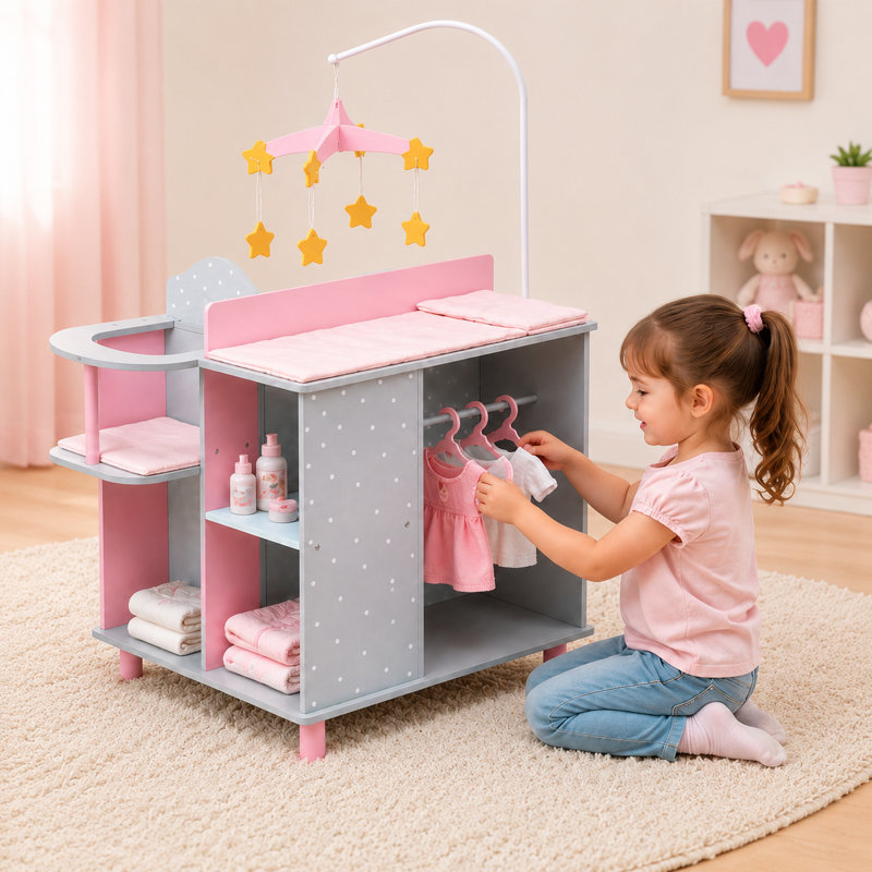 Table à langer 4-en-1 Teamson Kids Twinkle Stars Princess, Gris / Rose