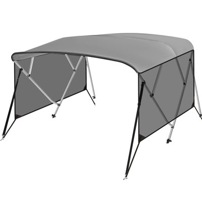 Housse de bateau durable à 4 nœuds - toile enduite de polyuréthane de qualité marine, cadre en alliage d'aluminium de 1 po, poteaux de soutien arrière réglables, coffre de rangement à fermeture à glissière, sangles de fixation - parfait pour les bateaux, bateaux Jon
