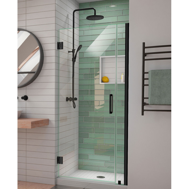 DreamLine Unidoor-LS 31 - l 32 po x H 72 po sans cadre porte de douche à charnière en noir mat, Noir mat, 32"