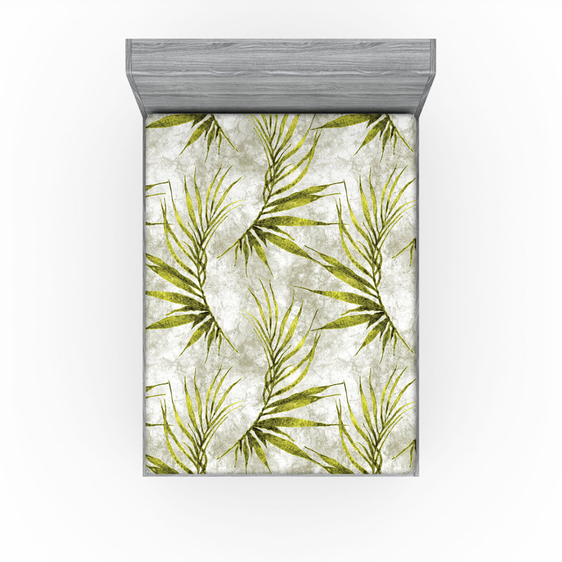 Drap-housse rustique Ambesonne, Drap-housse de taille très grand, Jaune, vert, gris pâle / floral