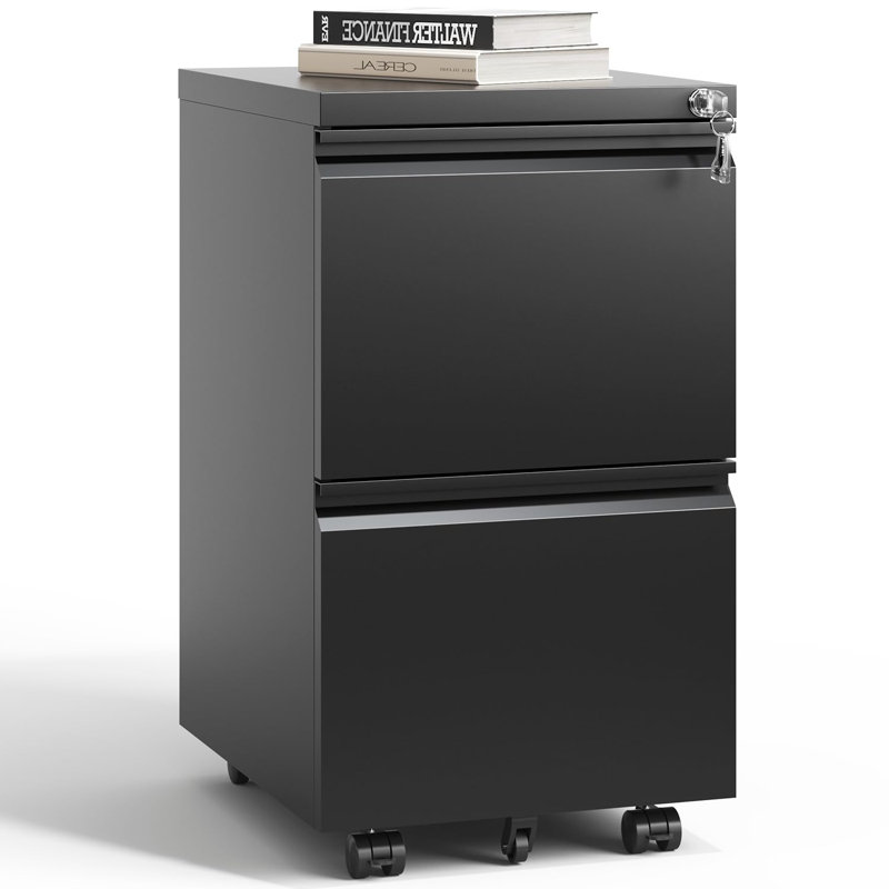 Markiese 14.69'' W Metal 2-Drawer Vertical Mobile  File Cabinet With Lock Fully Assembled, Black
