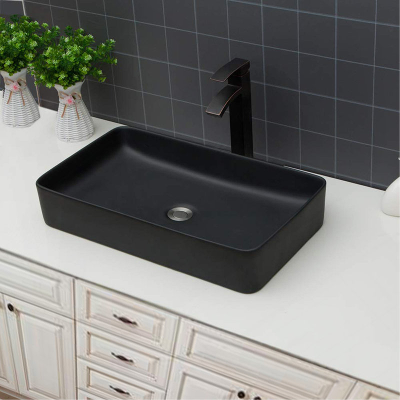 24"x13.5" Black Ceramic Rectangular Bathroom Sink