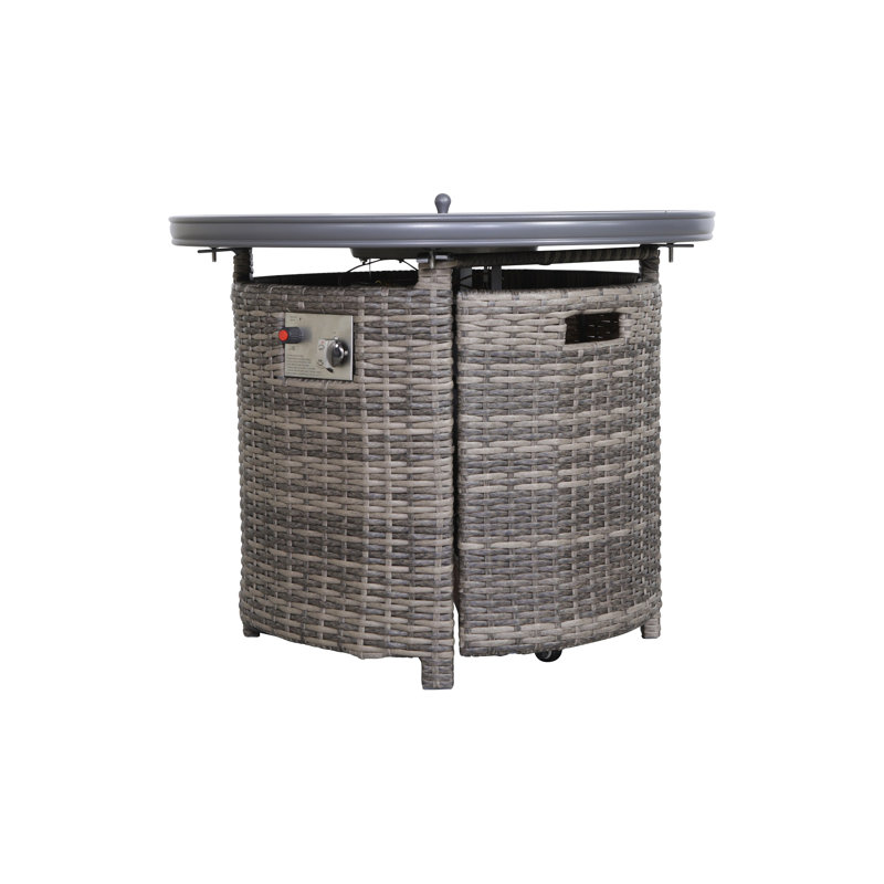Table de foyer d'extérieur au propane en aluminium avec couvercle H 25 po x l 32 po Chamari, Mélange de gris