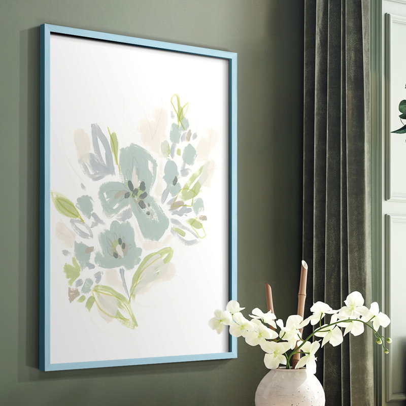«Seafoam Petals III», reproduction encadrée - bois massif, Bleu, H 10 po x l 8 po