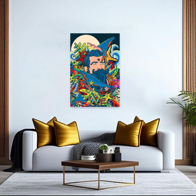 Bearded Ocean Fantasy Colorful Vibrant Abstract Starfish Whale Ocean Landscape Wall Art Print 1 Piece Wrapped Canvas Wall Art