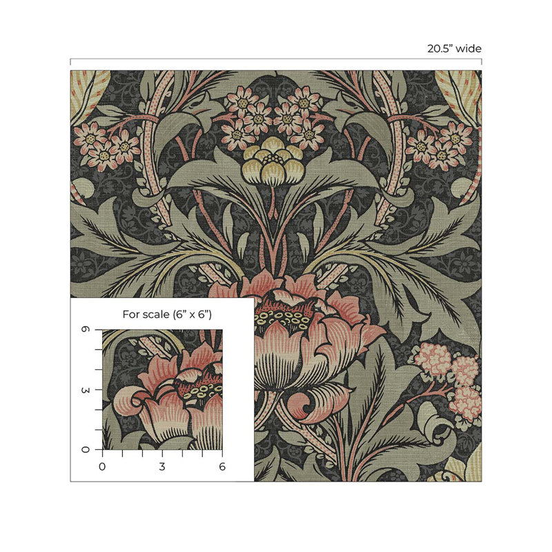 Craw Peel & Stick Floral Roll, Green/Red/Beige