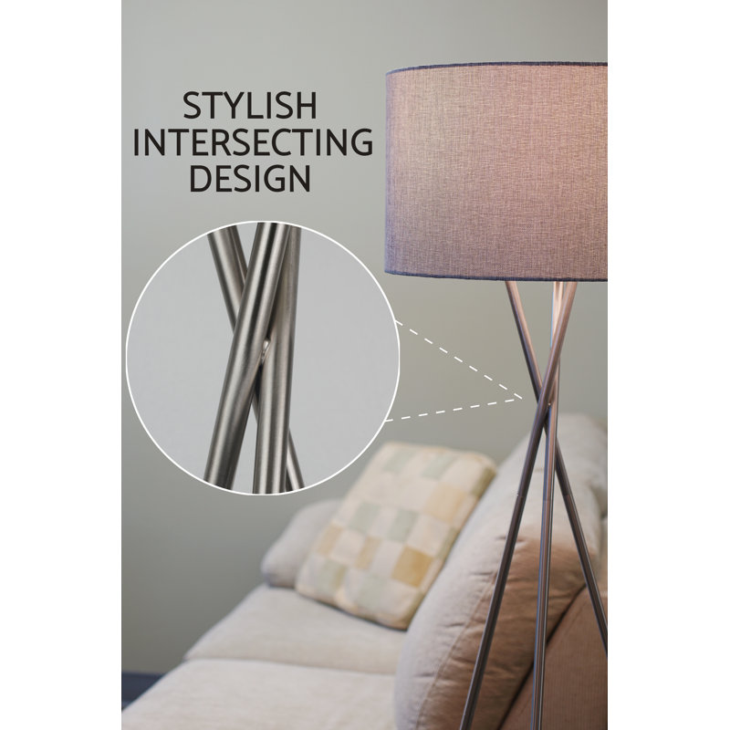 Gray Fabric Shade Brushed Nickel Tripod Floor Lamp