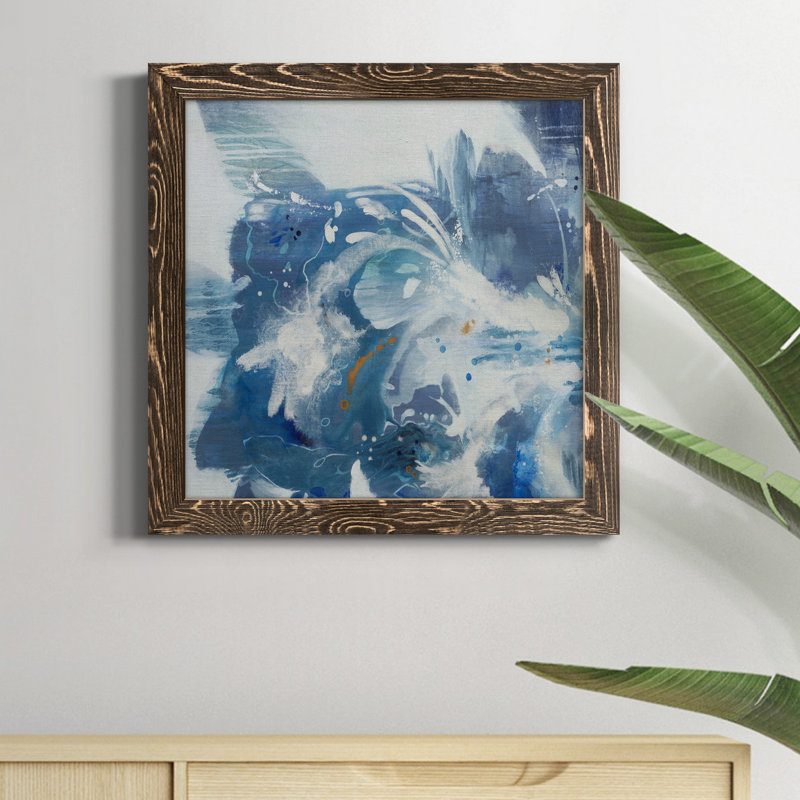 Toile encadrée de velours bleu de qualité supérieure - prête à être accrochée, H 17 po x l 17 po x P 1,5 po, Cadre noyer