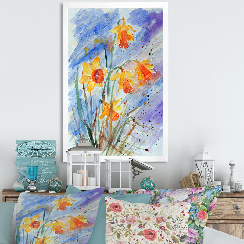 Printemps fleurissant jaune orange - œuvre d'art traditionnelle sur toile, H 12 po x l 8 po x P 1 po