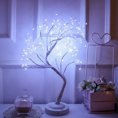 108 Bonsai de table à DEL avec 20 pouces de lumière, fée décorative, arbre artificiel, à pile, pour brindilles, fête, fête de mariage, décoration de Noël (blanc froid)