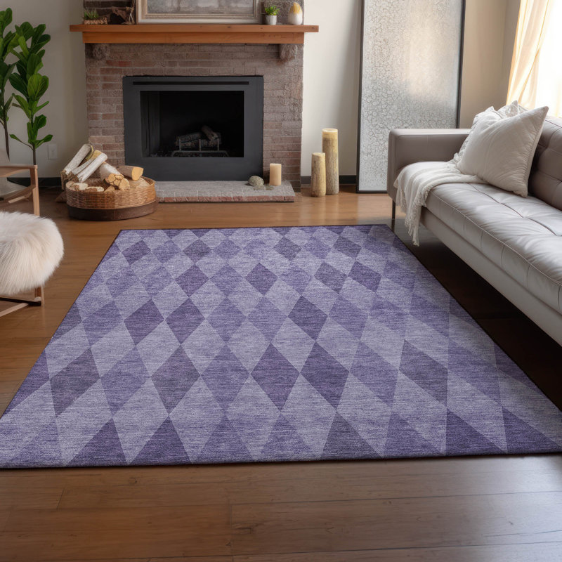 Purple Diamond Pattern Washable Synthetic Rug, 46" x 30"