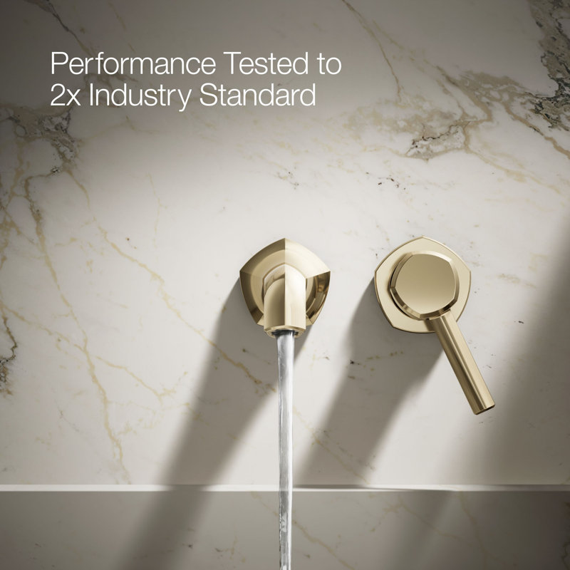 Occasion Sink Spout with Straight Design Wall Mount Bathroom Faucet with Drain Assembly, Vibrant French Gold