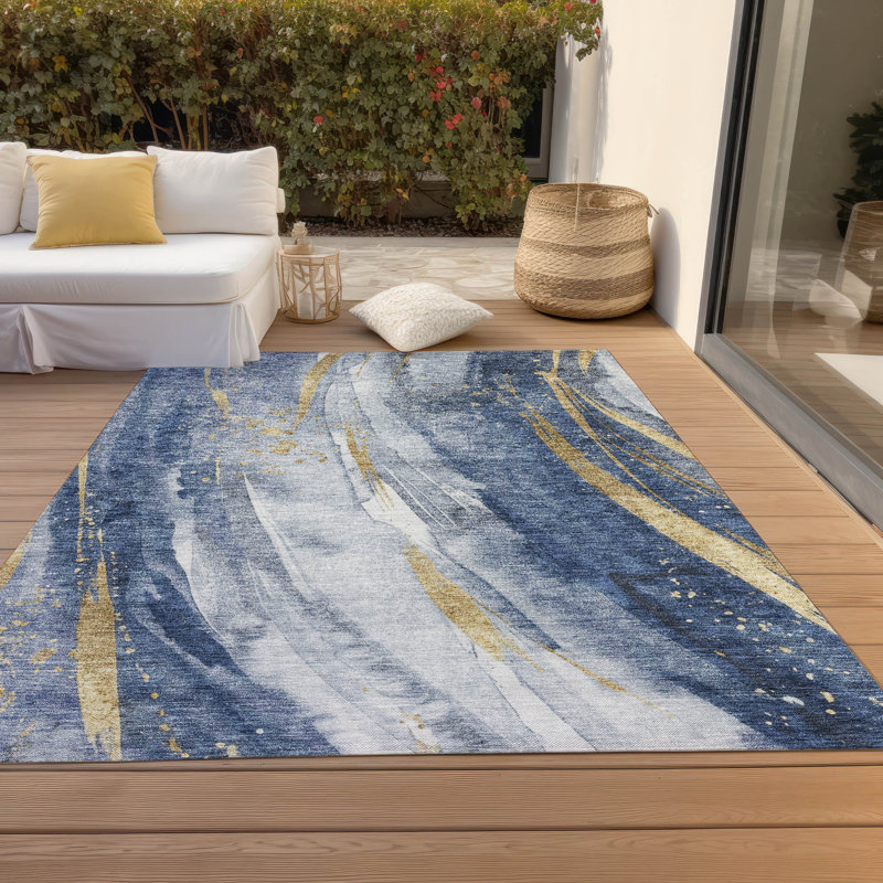 Machine Washable Indoor/Outdoor Claudian ACN1676 Blue Rug, Rectangle 10' x 14'
