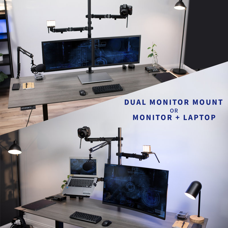 Black All-In-One Livestream Desk Mount with Dual Monitor Arms