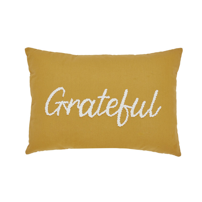 Coussin décoratif en coton brodé 14 po x 20 po Sentiment Grateful