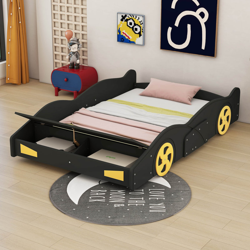 Lit plateforme en forme de voiture de course Shanlee, Noir/jaune