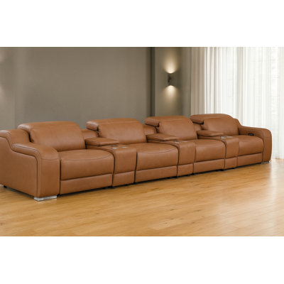 169" Chestnut Italian Leather Reclining USB Sofa