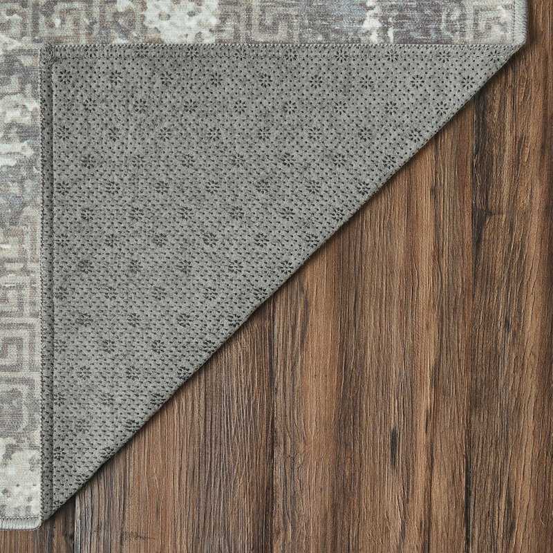 Tapis rectangulaire à motif antidérapant Amaya Greige, Rectangle 6 pi x 9 pi