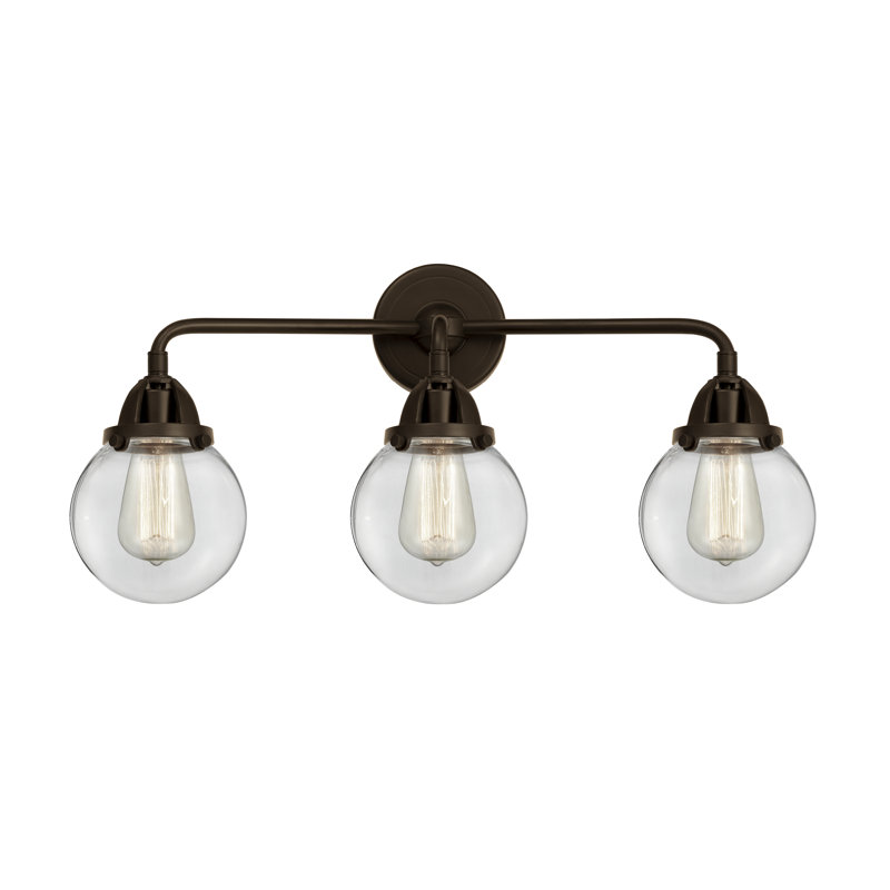 Éclairage pour meuble-lavabo de salle de bain 3 lumières 24 "Shacon 2 Beacon 6", Incandescent, Transparent, Bronze huilé