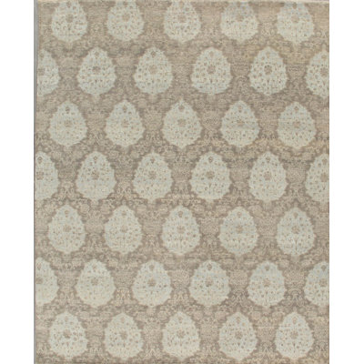 Tapis géométrique gris / jaune en laine noué à la main