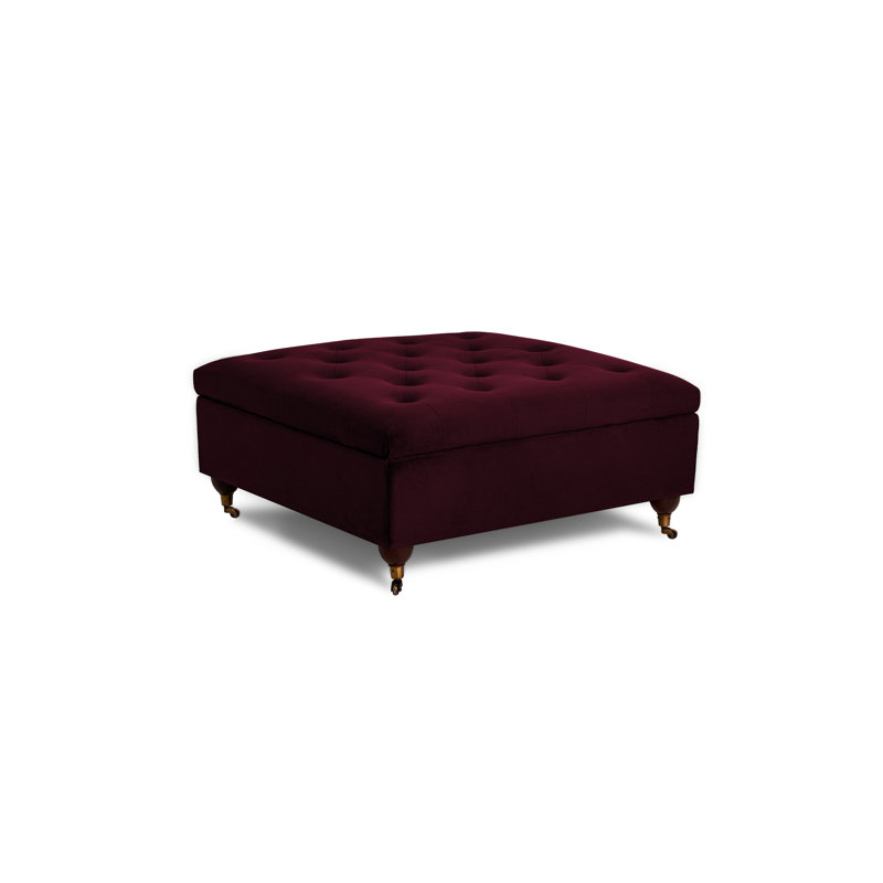 Agoura 93cm Wide Velvet Tufted Square Ottoman with Storage, Burgundy