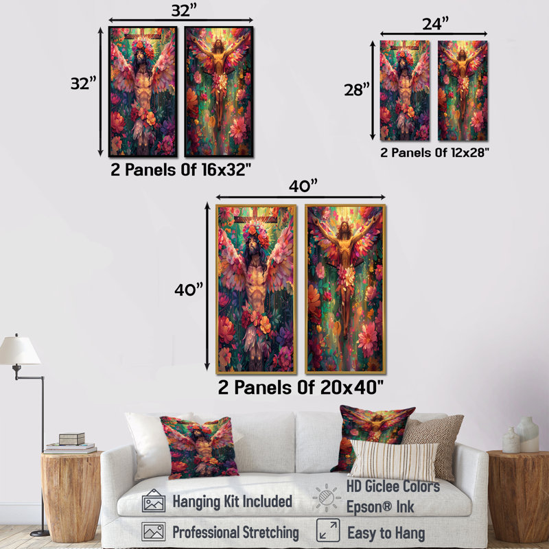 Rose, rose, Jésus, Saint, Ange chrétien, portrait religieux I - Ensemble de 2 reproductions d'art mural, H 40 po x l 40 po