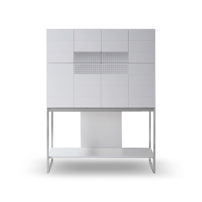 Gunver Metal Base Secretary Desk, White, Dark Chrome