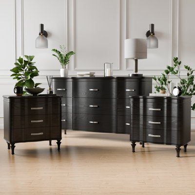 Ensemble de chambre à coucher 3 pièces Hahira Anjelyna (2 tables de chevet + 1 Dreser)