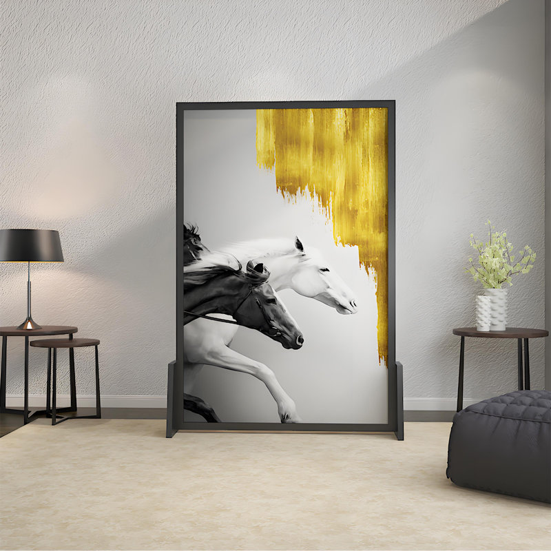 Paravent au galop, Cadre noir, H 70,87 po x l 39,37 po x P 1,57 po
