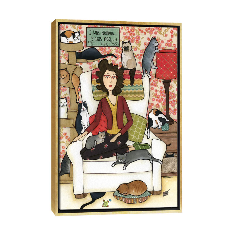 « Three Cats ago » par Jamie Morath-impression, Pas de tapis, H 48 po x l 32 po x P 1,5 po, Toile encadrée d'or