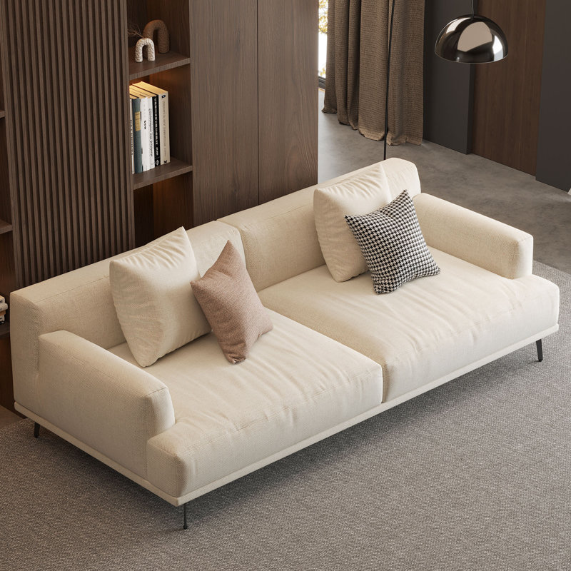 Kunming Square Arm Sofa with pillows, Beige Linen Blend, 29.1" H x 66.1" W x 37.8" D