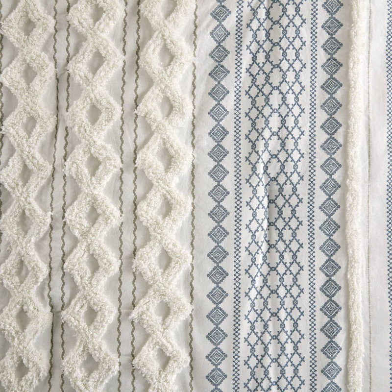 Ensemble d'édredon en coton avec chenille blanc / bleu marine / très grand californien