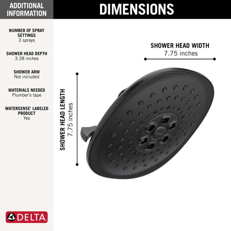 Universal Showering Components 2 GPM Shower Head with H2okinetic Technology, Matte Black