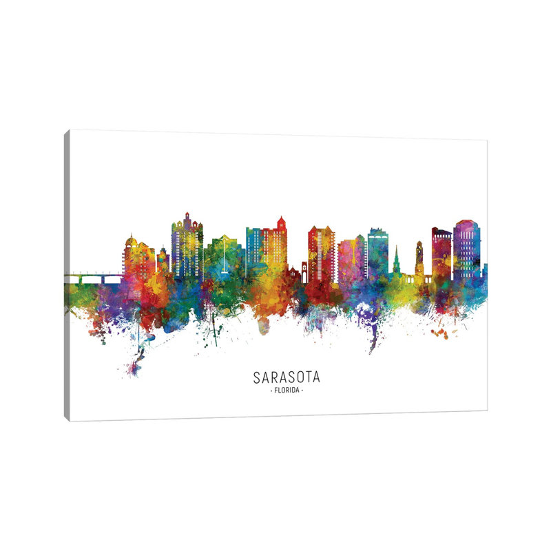 Sarasota Florida Skyline City Name by Michael Tompsett - Wrapped Canvas Print, 66.04cm H x 101.6cm W x 1.91cm D
