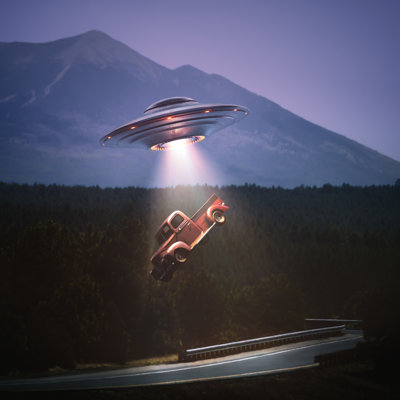 Unidentified Flying Object Alien Abduction Clipping Path - Wrapped Canvas Print