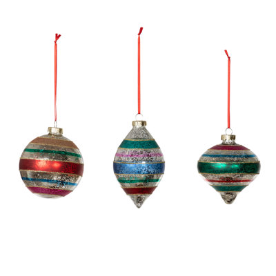 Retro Stripe Ball/Finial Ornament, 3 Assorted Styles