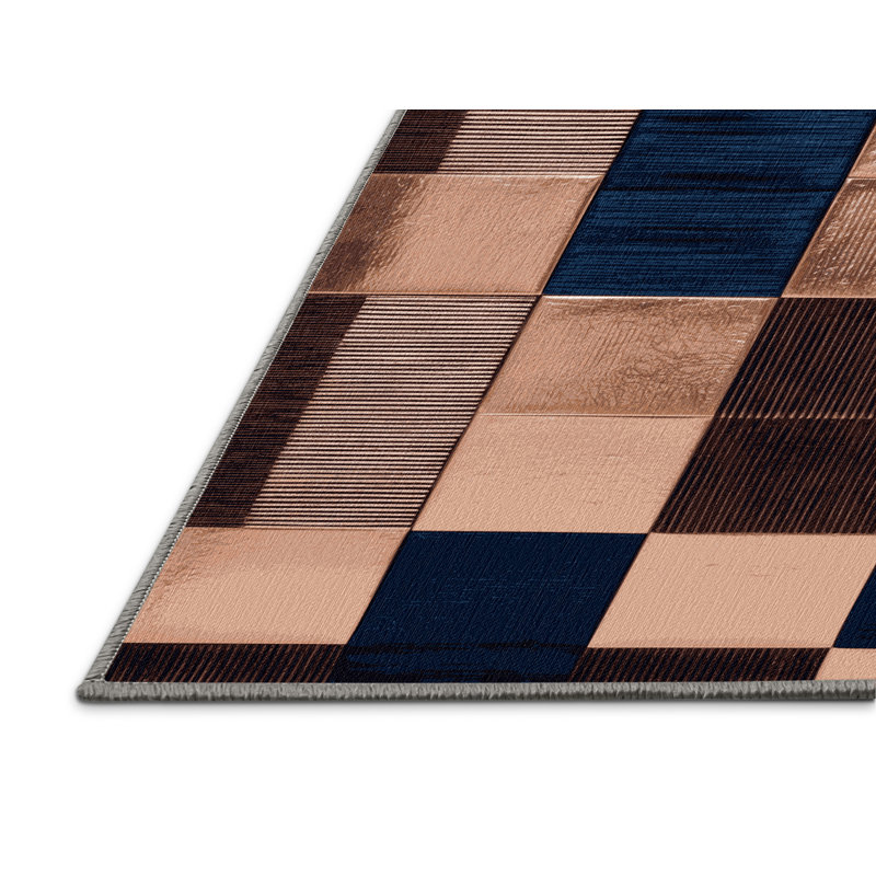 Machine Washable Checkered Purple Area Rug, Round 5'