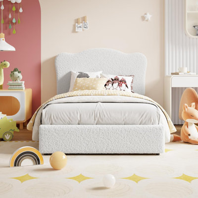 Upholstered Twin Bed Frame for Kids with 2 Drawers, Velvet Twin Bed for Girls, Boys, Sturdy Platform Bed, No Box Spring Needed, Noise Free, Beige