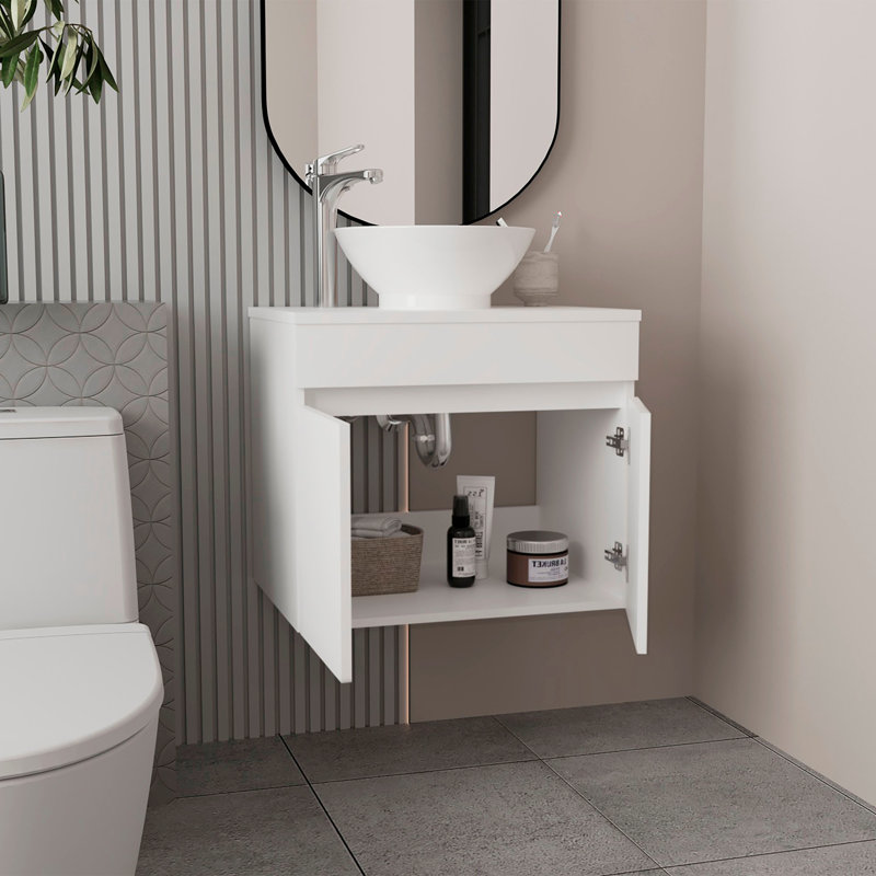 Meuble-lavabo vasque Manchester, deux tiroirs et tablette ouverte, blanc, Blanc
