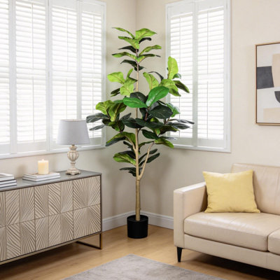 Figuier en figuier en pot - plante de plancher artificielle d'intérieur de 5,5 pi avec feuilles vertes réalistes pour le bureau du salon