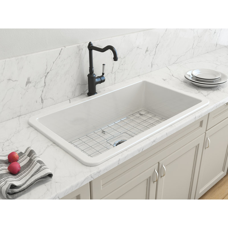 Sotto 32 1.0Bowl Ceramic Undermount Kitchen Sink, with Waste, Bottom Grid-813x480mm, Gloss White