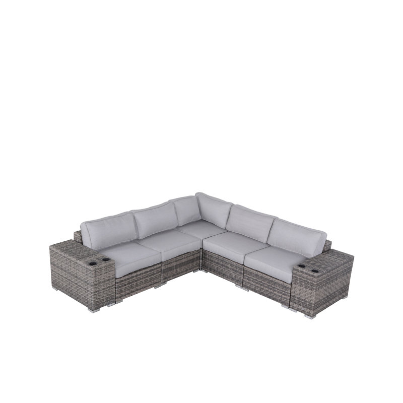 Ensemble de conversation en osier pour 4 personnes avec coussins Arelys, Oléfine grise, Mélange de gris