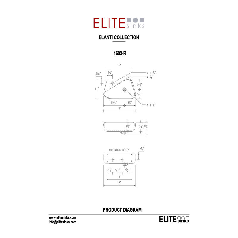 Elanti 11'' White Ceramic Rectangular Bathroom Sink