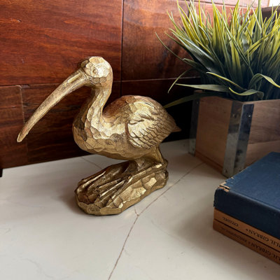 Décoration de table grue en résine rétro vintage avec plumes texturées, 9,75 pouces de large