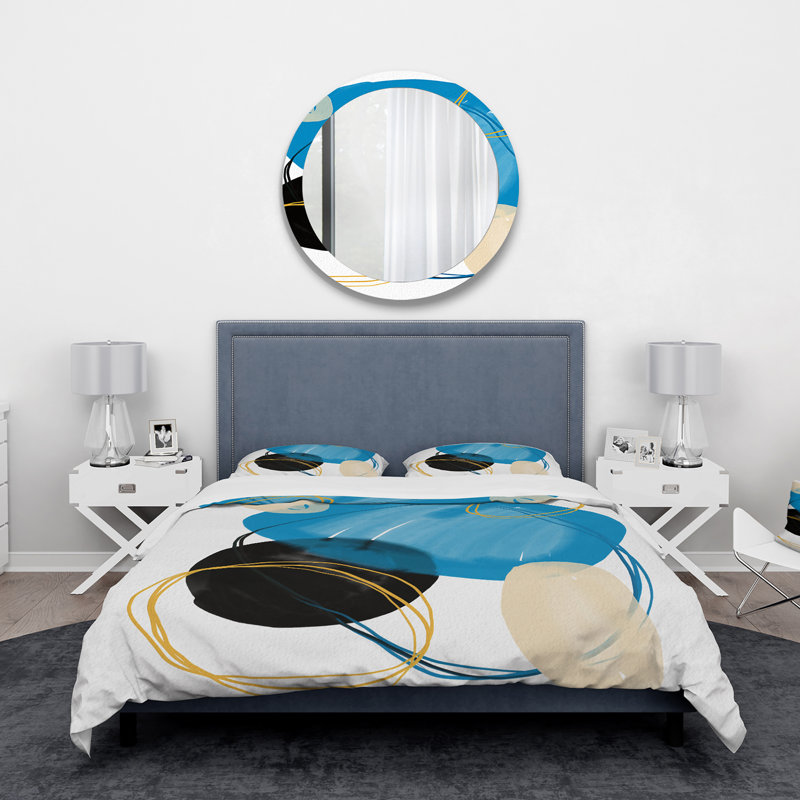 Ensemble de housse de couette en microfibre bleu / noir, Housse de couette simple + 1 taie décorative stan