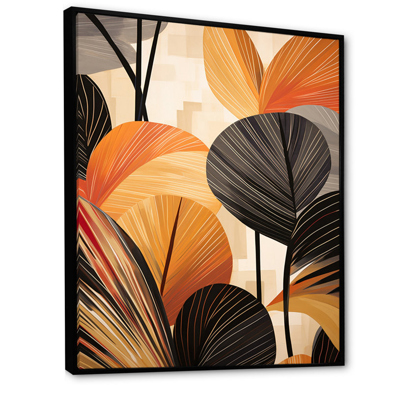 Impression sur toile Funky Foliage In Terracotta I sur toile, H 32 po x l 16 po x P 1 po, Cadre flottant noir