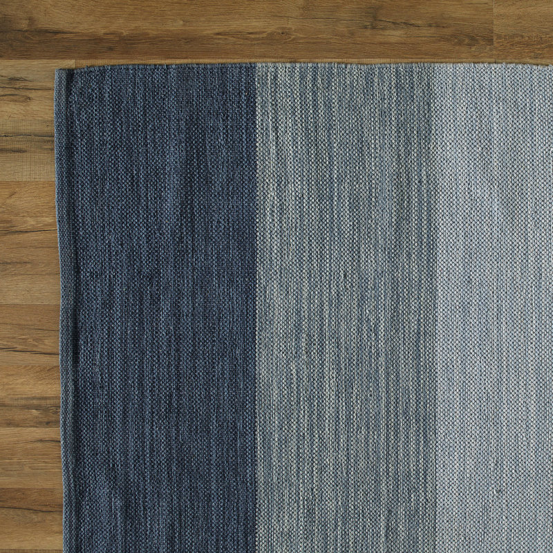 Temme Hand Woven Cotton Area Rug, Rectangle  7'9" x 10'6", Blue Striped