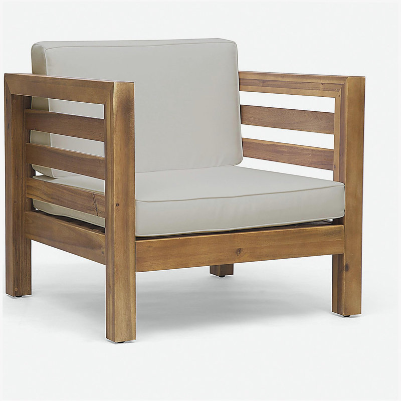 Fauteuil de patio d'extérieur avec coussins, Beige, Teak