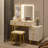 Makeup Vanity with Tri-Color Dimmable Light Mirror, Charge Station, 5-Drawer Sub-Cabinet, Soft Stool-594652968